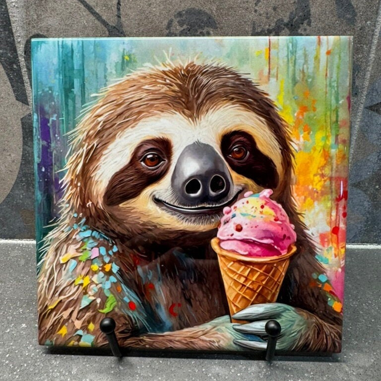 5 Designs! Ice Cream Sloth, Trivet for Hot Dishes, 6"x6" Hot Plate, Sloth Decor. Sloth Art. Sloth gifts. Gifts for sloth lovers. Funny gifts