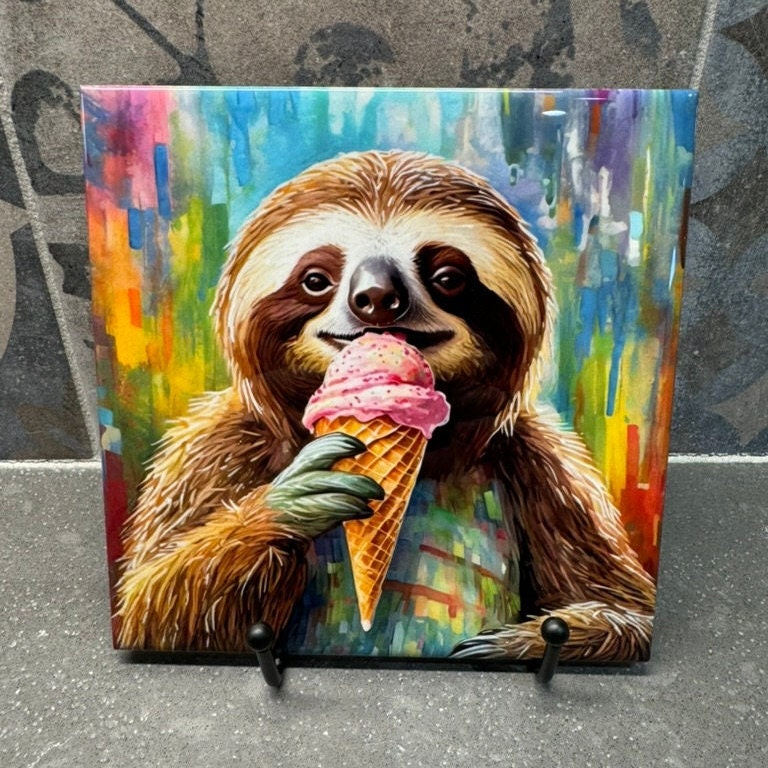 5 Designs! Ice Cream Sloth, Trivet for Hot Dishes, 6"x6" Hot Plate, Sloth Decor. Sloth Art. Sloth gifts. Gifts for sloth lovers. Funny gifts