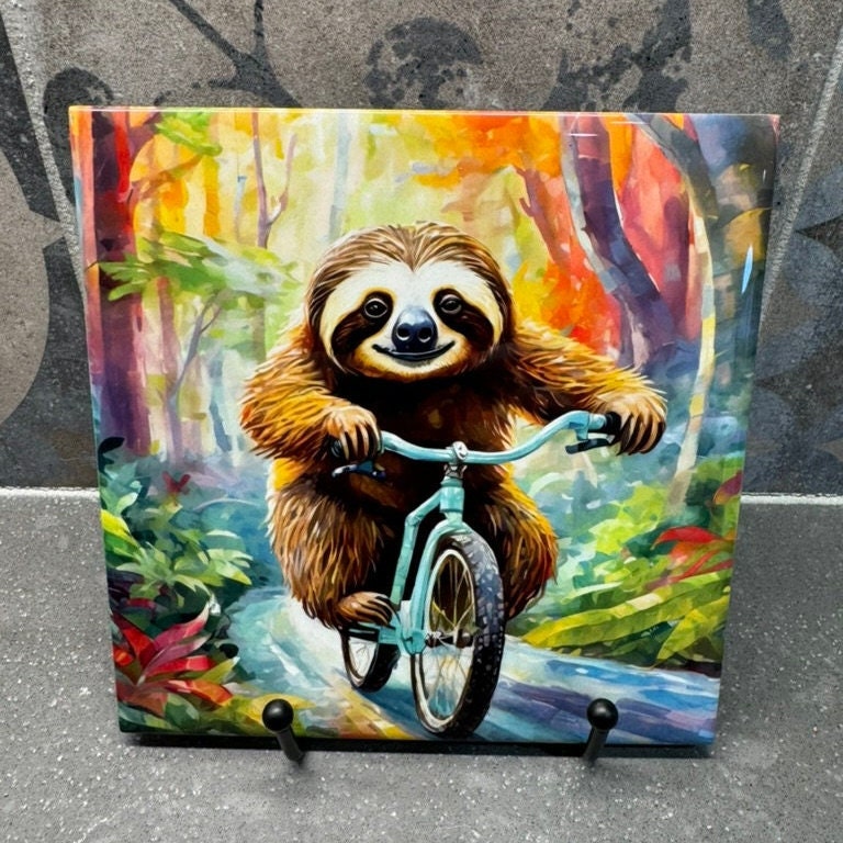 3 Designs! Bike Sloth, Trivet for Hot Dishes, 6"x6" Hot Plate, Sloth Decor. Sloth Art. Sloth gifts. Gifts for sloth lovers. Funny gifts