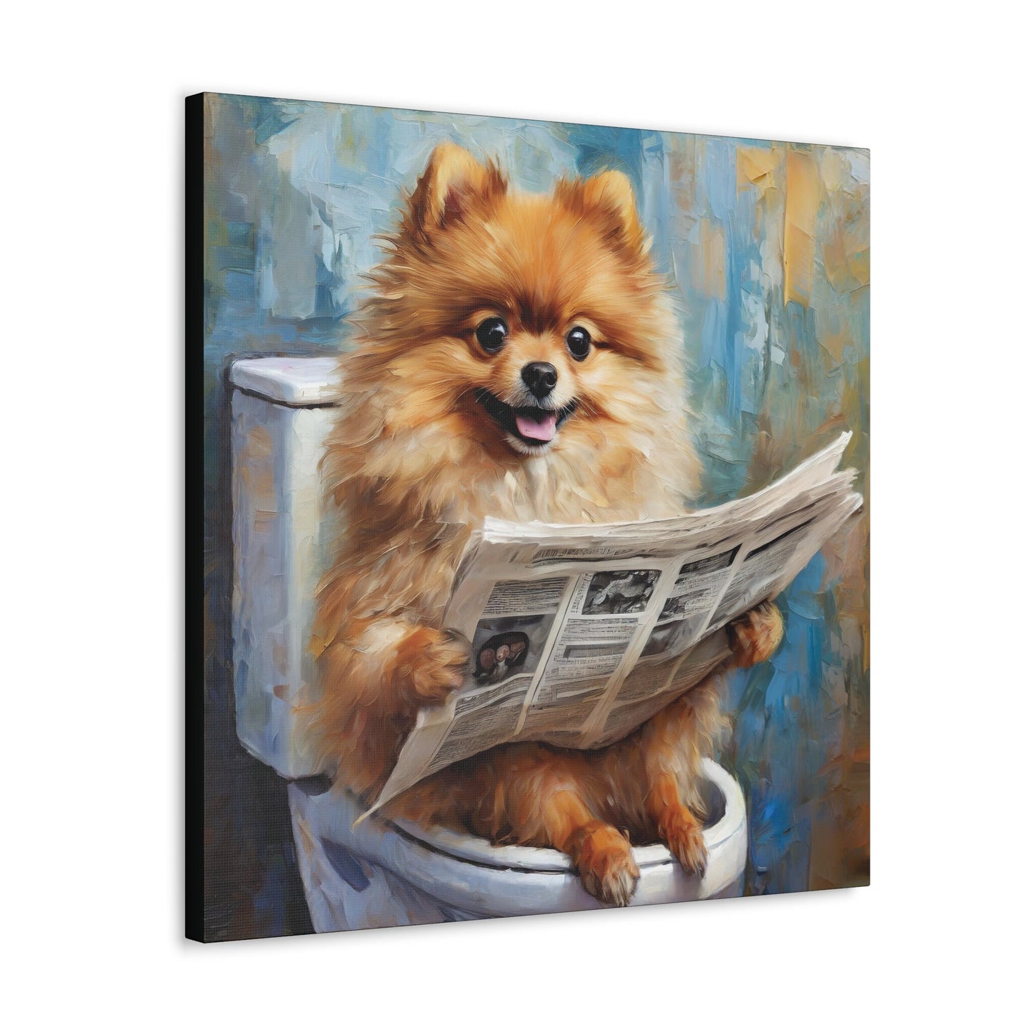 Frameless Canvas Print, Poopin' Pomeranian, 30x30, 24x24, 20x20, 16x16, Bathroom Picture