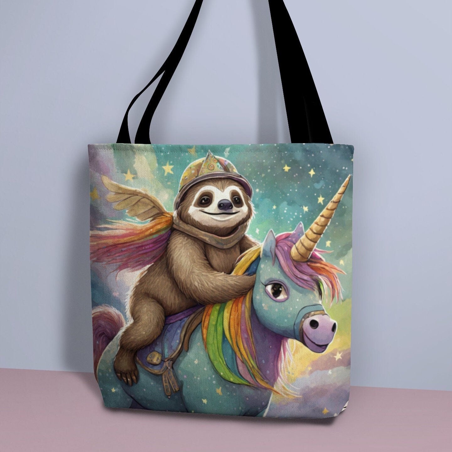 Sloth Riding a Rainbow Unicorn Tote Bag, Cat Bag, Canvas Bag, Tote Bag, Reusable Bag, Shopping Bag, Gift For Sloth Lover