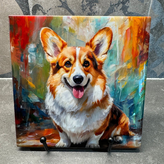 Corgi Trivet for Hot Dishes. Hot Plate Coaster. Ceramic Tile Art Gift for Dog Lovers. Gift for Corgi Mom or Dad. Dog Artwork Theme.