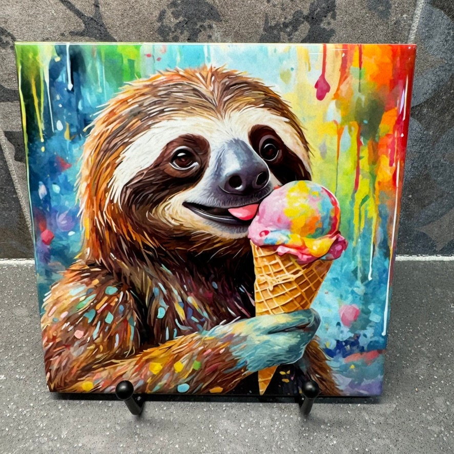 5 Designs! Ice Cream Sloth, Trivet for Hot Dishes, 6"x6" Hot Plate, Sloth Decor. Sloth Art. Sloth gifts. Gifts for sloth lovers. Funny gifts