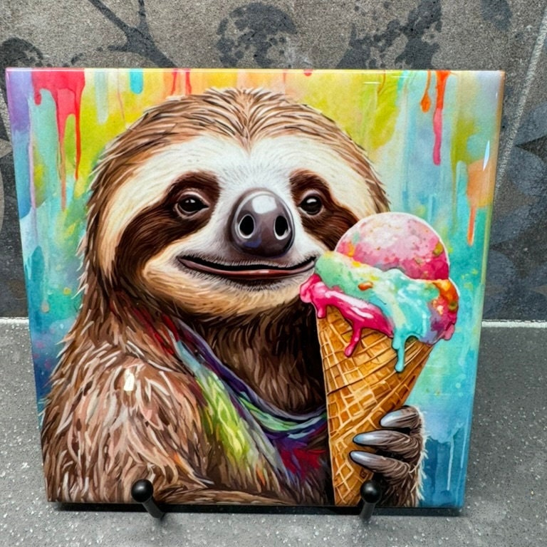 5 Designs! Ice Cream Sloth, Trivet for Hot Dishes, 6"x6" Hot Plate, Sloth Decor. Sloth Art. Sloth gifts. Gifts for sloth lovers. Funny gifts