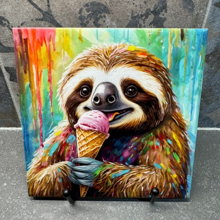 5 Designs! Ice Cream Sloth, Trivet for Hot Dishes, 6"x6" Hot Plate, Sloth Decor. Sloth Art. Sloth gifts. Gifts for sloth lovers. Funny gifts