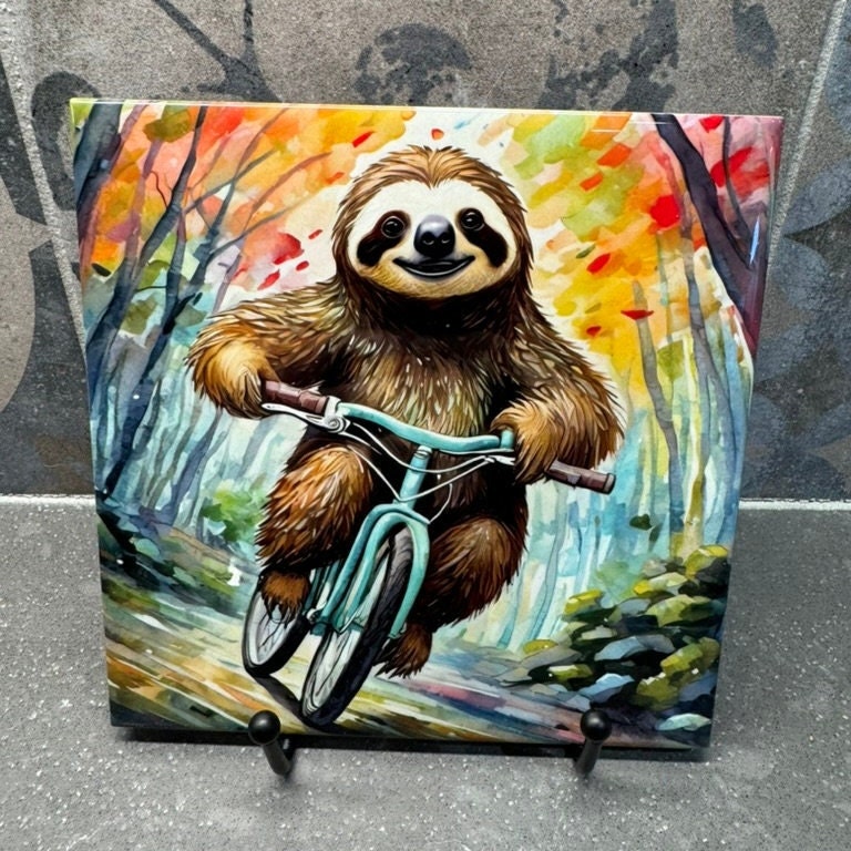 3 Designs! Bike Sloth, Trivet for Hot Dishes, 6"x6" Hot Plate, Sloth Decor. Sloth Art. Sloth gifts. Gifts for sloth lovers. Funny gifts