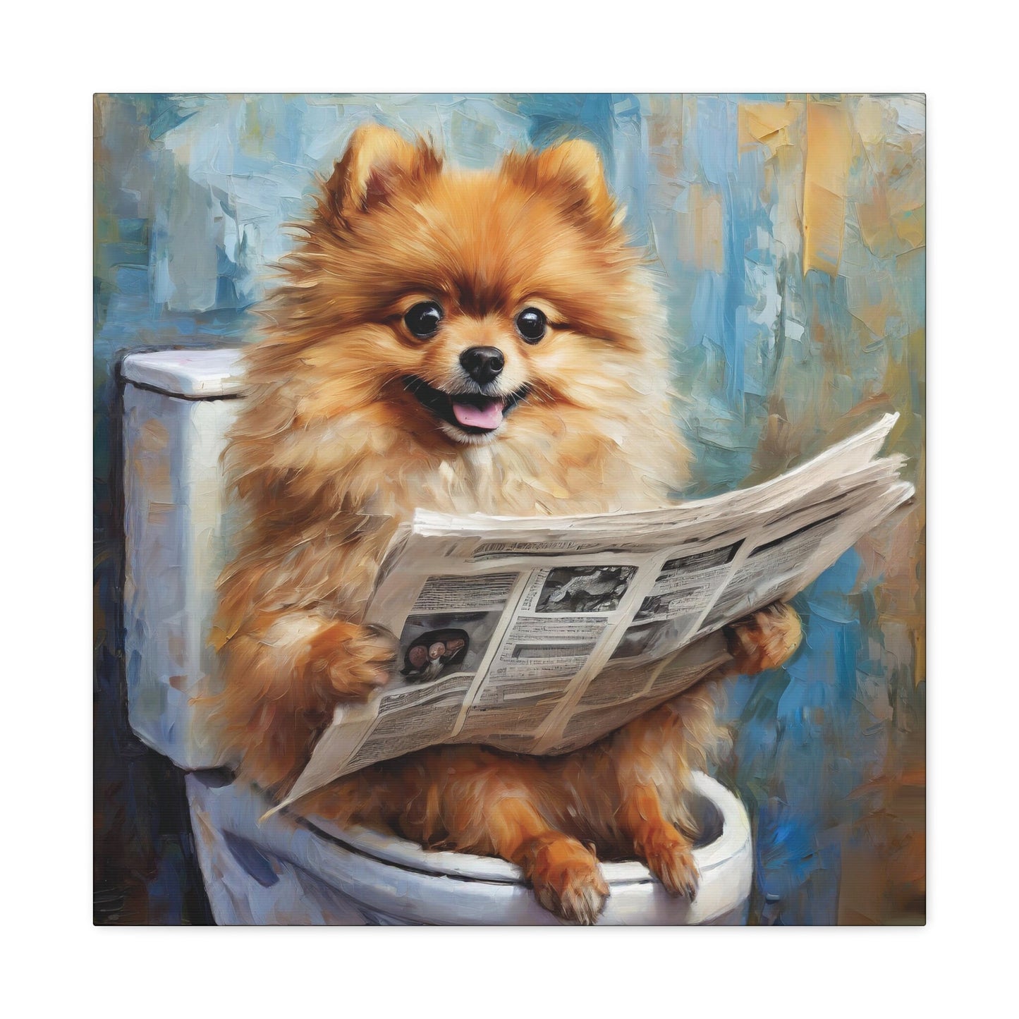 Frameless Canvas Print, Poopin' Pomeranian, 30x30, 24x24, 20x20, 16x16, Bathroom Picture