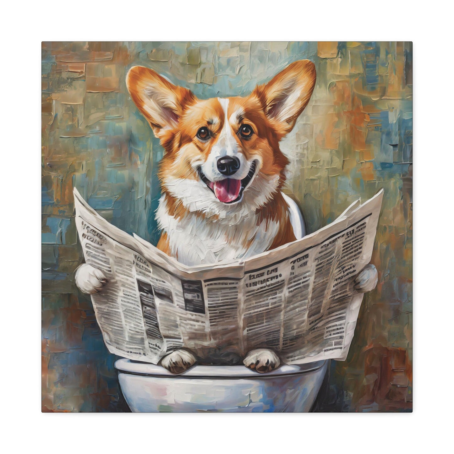 Frameless Canvas Print, Poopin' Corgi, 30x30, 24x24, 20x20, 16x16, Bathroom Picture