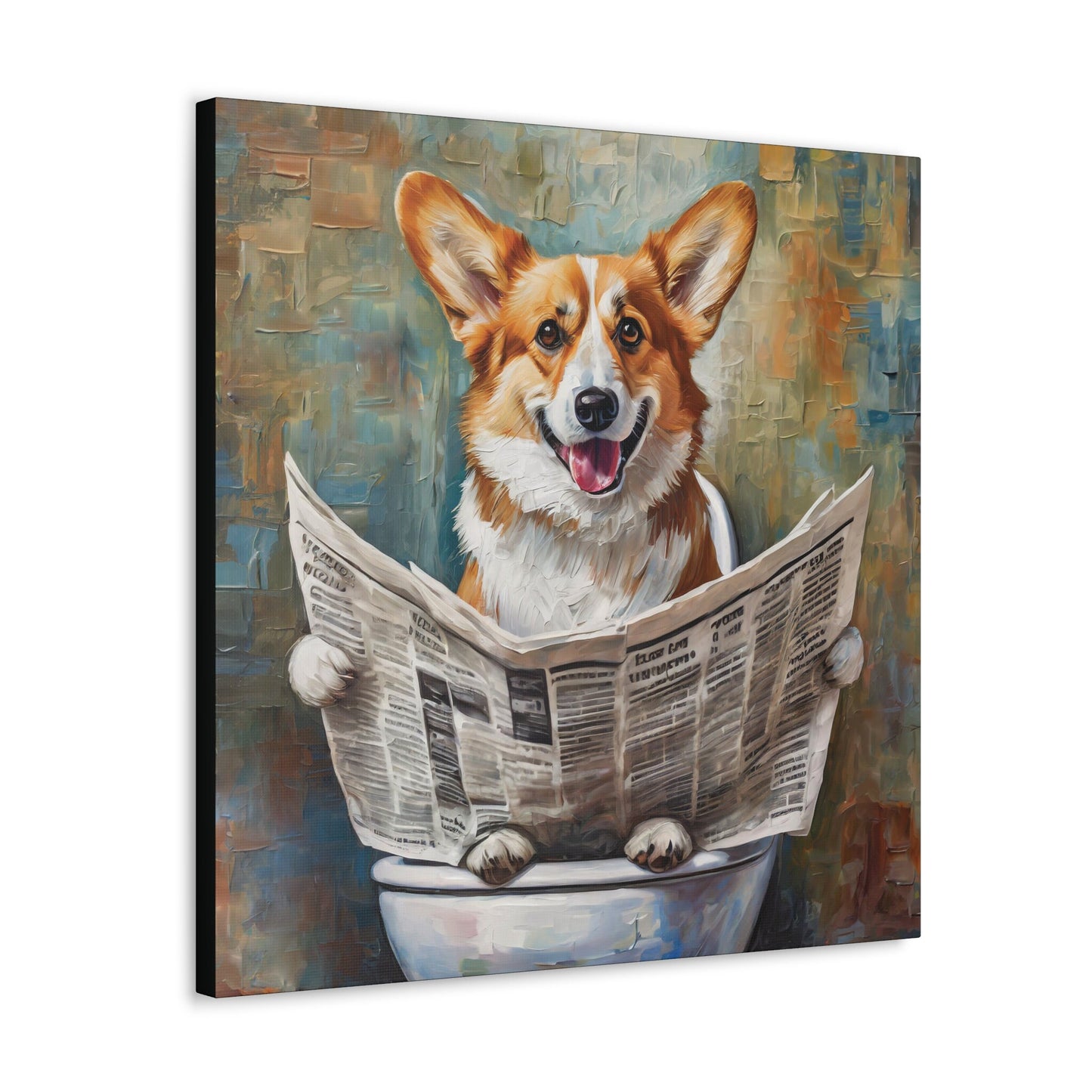 Frameless Canvas Print, Poopin' Corgi, 30x30, 24x24, 20x20, 16x16, Bathroom Picture