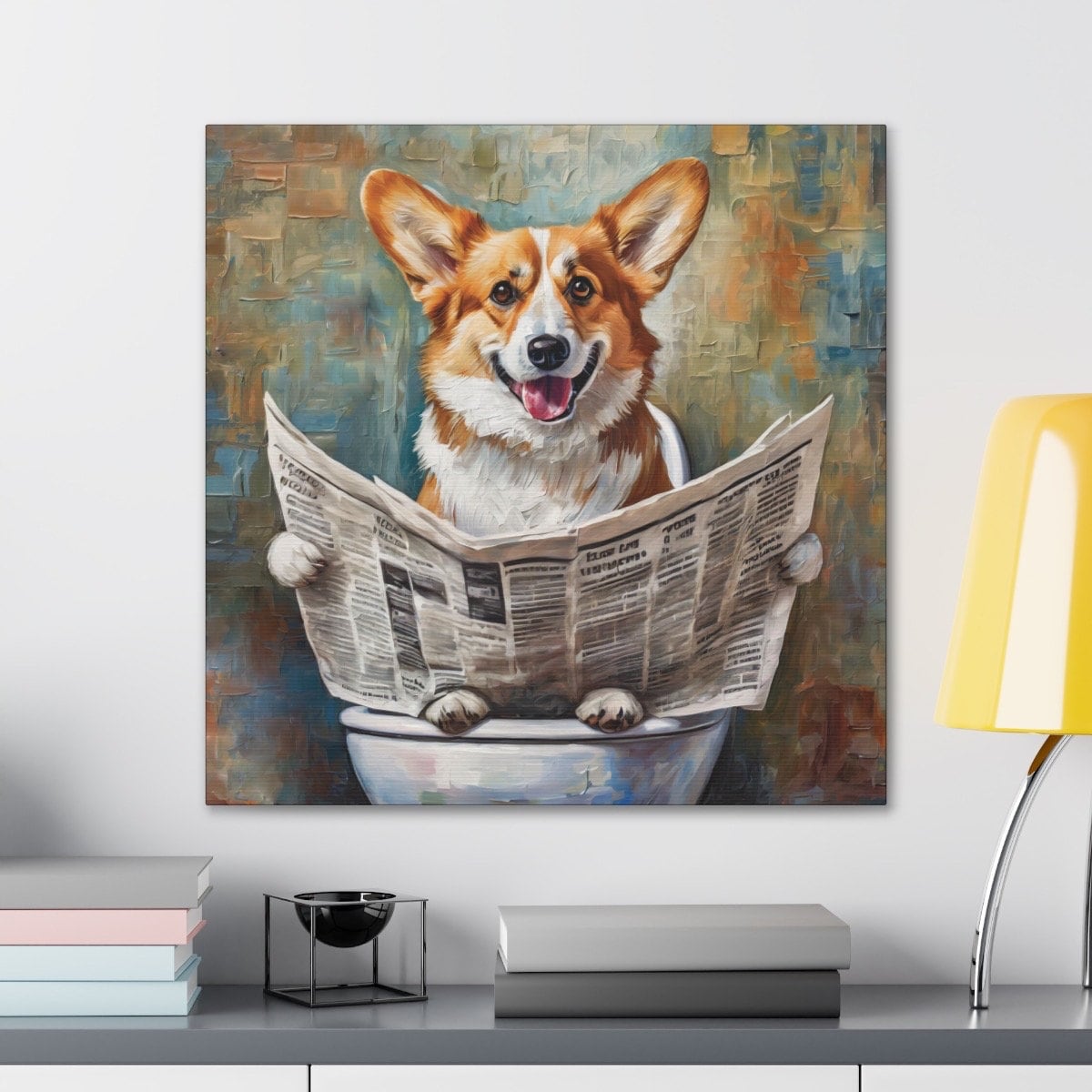 Frameless Canvas Print, Poopin' Corgi, 30x30, 24x24, 20x20, 16x16, Bathroom Picture