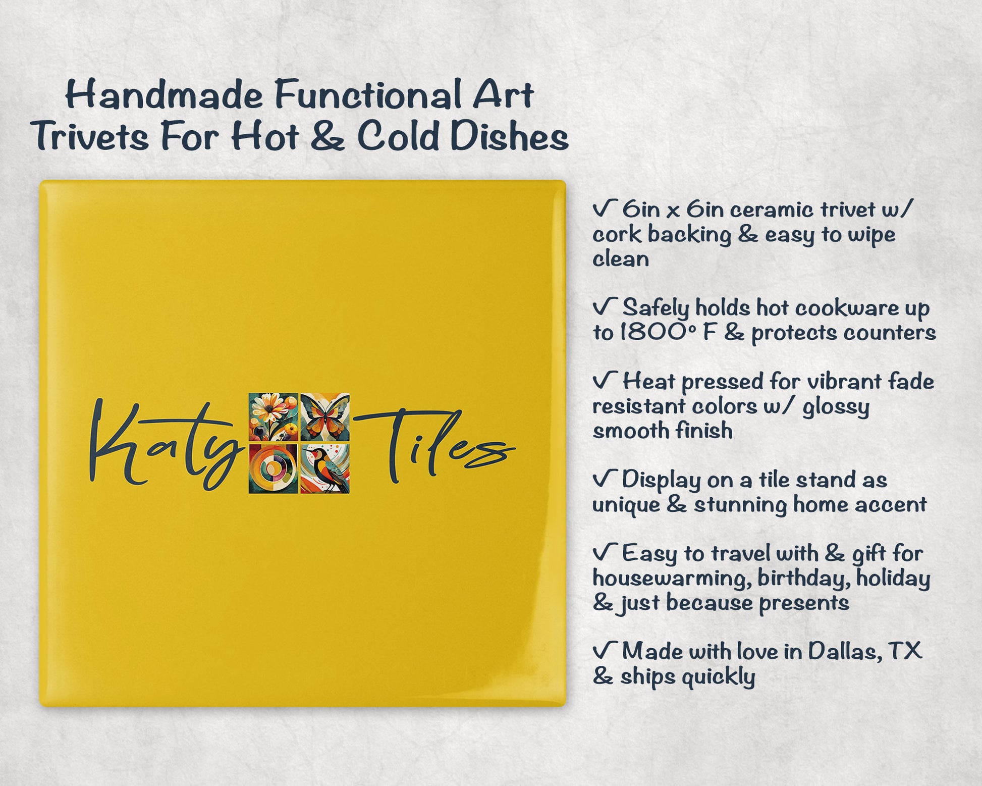 Iris Flowers Ceramic Tile Trivet/Coaster – 6x6 Handmade Floral Kitchen Decor, Elegant Botanical Gift, Made in USA