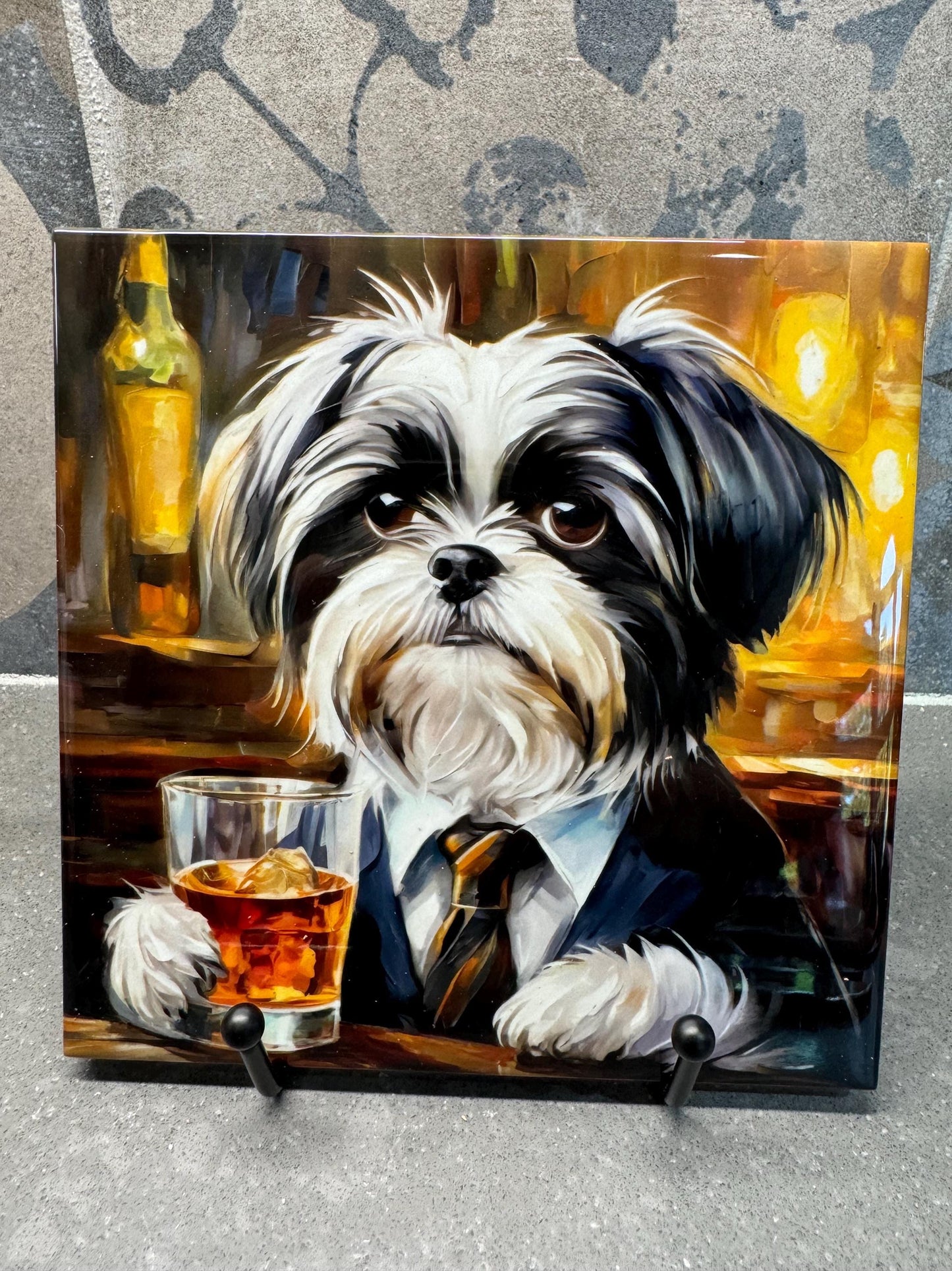 Whiskey Black and White Shih TzuTrivet for Hot Dishes, Hot Plate Coaster Tile Art, Custom Pot Holder, Gift for Shih Tzu lover, Shih Tzu Mom