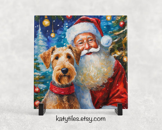 9 Designs! Ceramic Trivet Christmas Airedale With Santa Claus, Trivets For Hot Dishes, Gift for Airedale Lover, Airedale Mom, Airedale Art