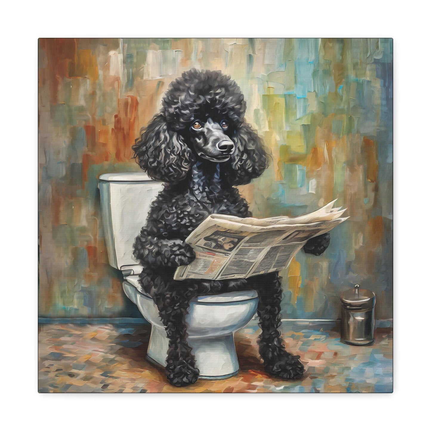 Frameless Canvas Print, Poopin' Black Poodle 30x30, 24x24, 20x20, 16x16, Bathroom Picture