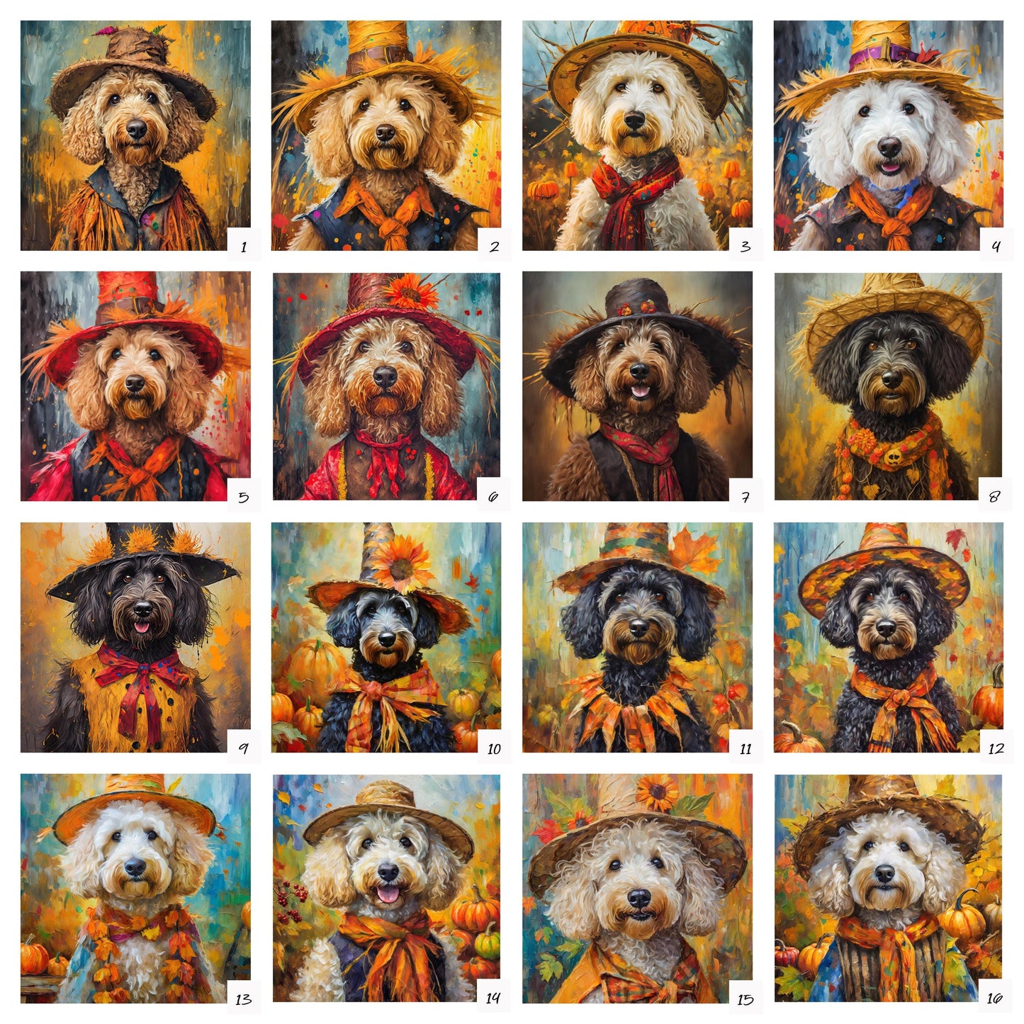 32 Designs! Scarecrow Doodle Trivets For Hot Dishes - Fall Season Themed - Goldendoodle, Sheepadoodle, Ausiedoodle, Labradoodle