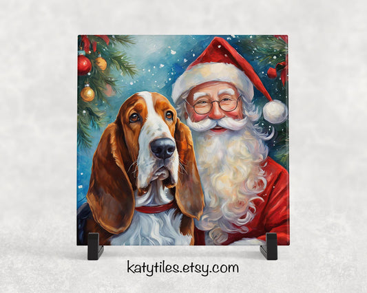 Basset Hound Santa Christmas Trivet, 9 Designs, Trivets For Hot Dishes, Gift for Basset Hound Lover, Basset Hound Mom, Basset Hound Art