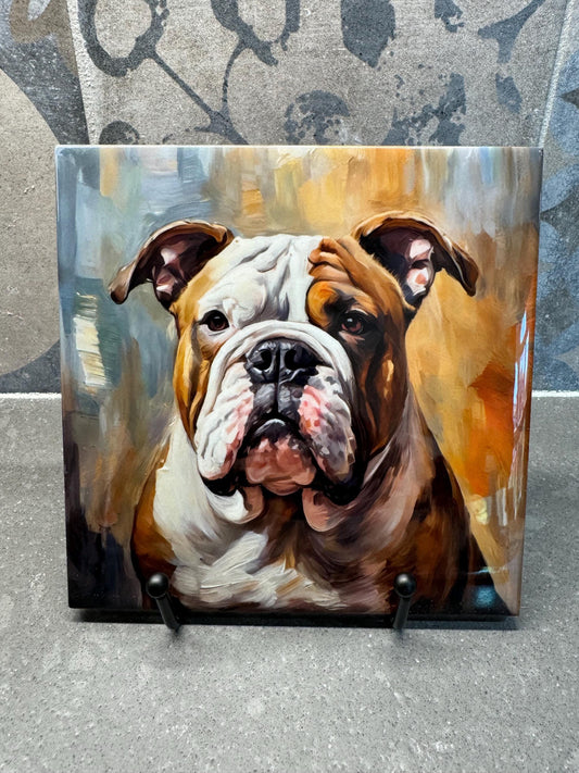 Bull Dog Trivet for Hot Dishes, Hot Plate Coaster Tile Art, Custom Pot Holder, Gift for Bull Dog Lovers