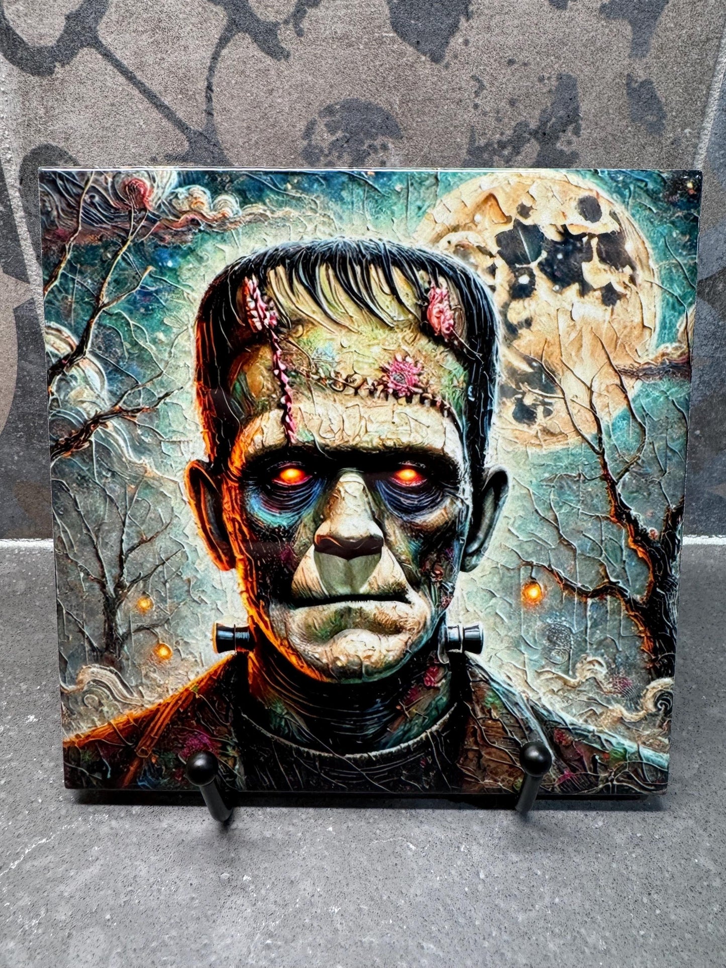 Frankenstein Trivets for Hot Dishes – Halloween Decor & Spooky Decorations – Colorful Halloween-Themed Kitchen Decor - Hot Plate