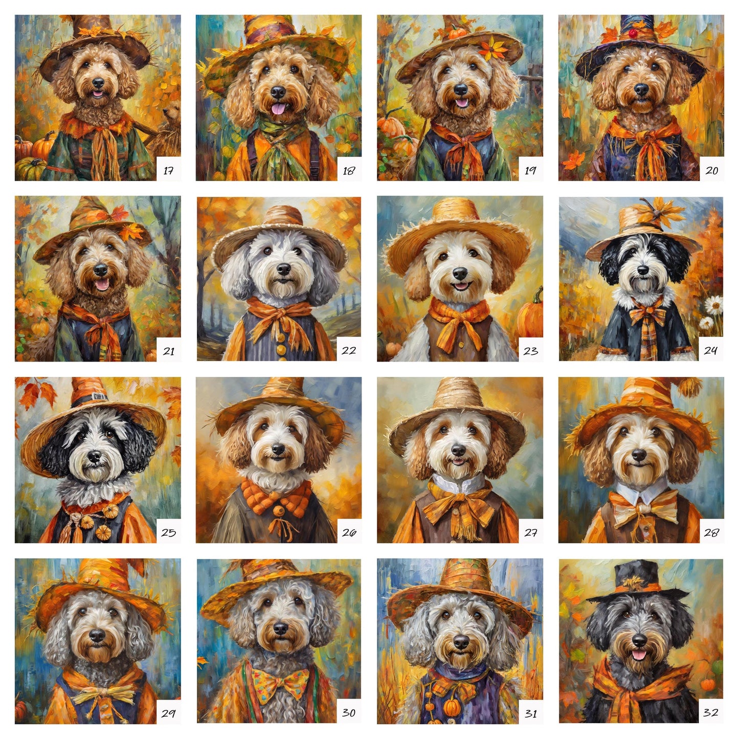 32 Designs! Scarecrow Doodle Trivets For Hot Dishes - Fall Season Themed - Goldendoodle, Sheepadoodle, Ausiedoodle, Labradoodle