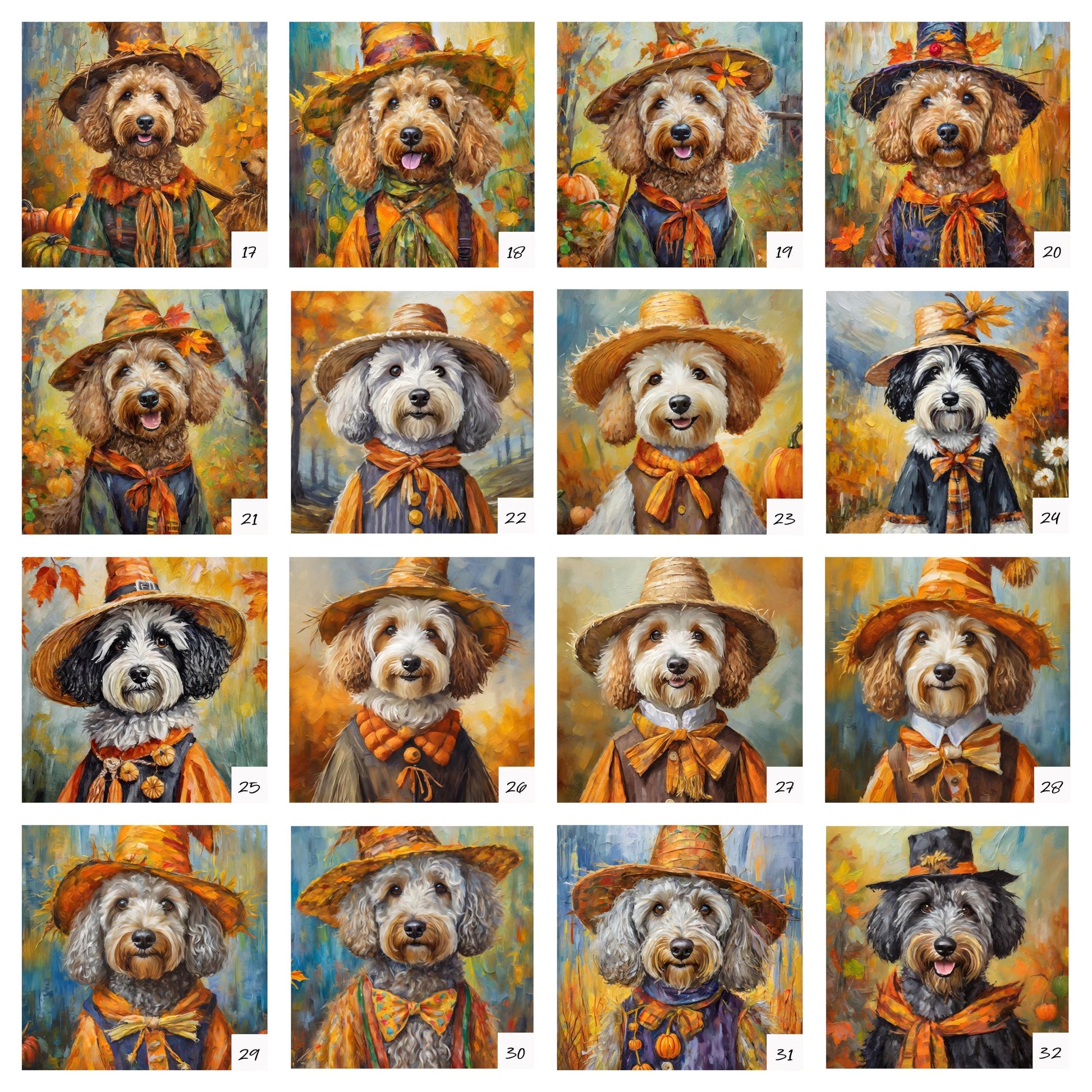 32 Designs! Scarecrow Doodle Trivets For Hot Dishes - Fall Season Themed - Goldendoodle, Sheepadoodle, Ausiedoodle, Labradoodle