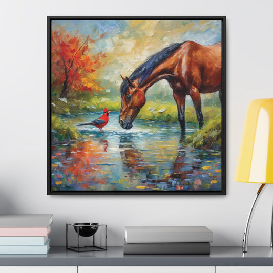 Bay Horse Framed Canvas Print Wall Art - Gift For Horse Lover - Horse Decor