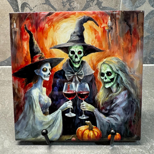 Halloween Zombie Wine Trivets for Hot Dishes, Hot Plate Coaster Tile Art, Custom Pot Holder, Halloween decoration