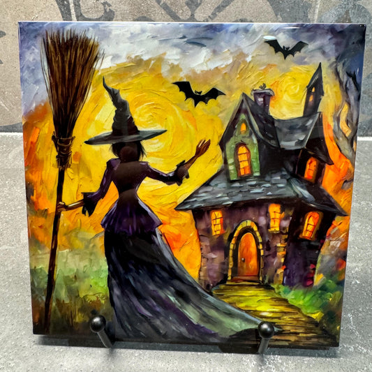 Halloween Witch Trivets for Hot Dishes, Hot Plate Coaster Tile Art, Custom Pot Holder, Halloween decoration