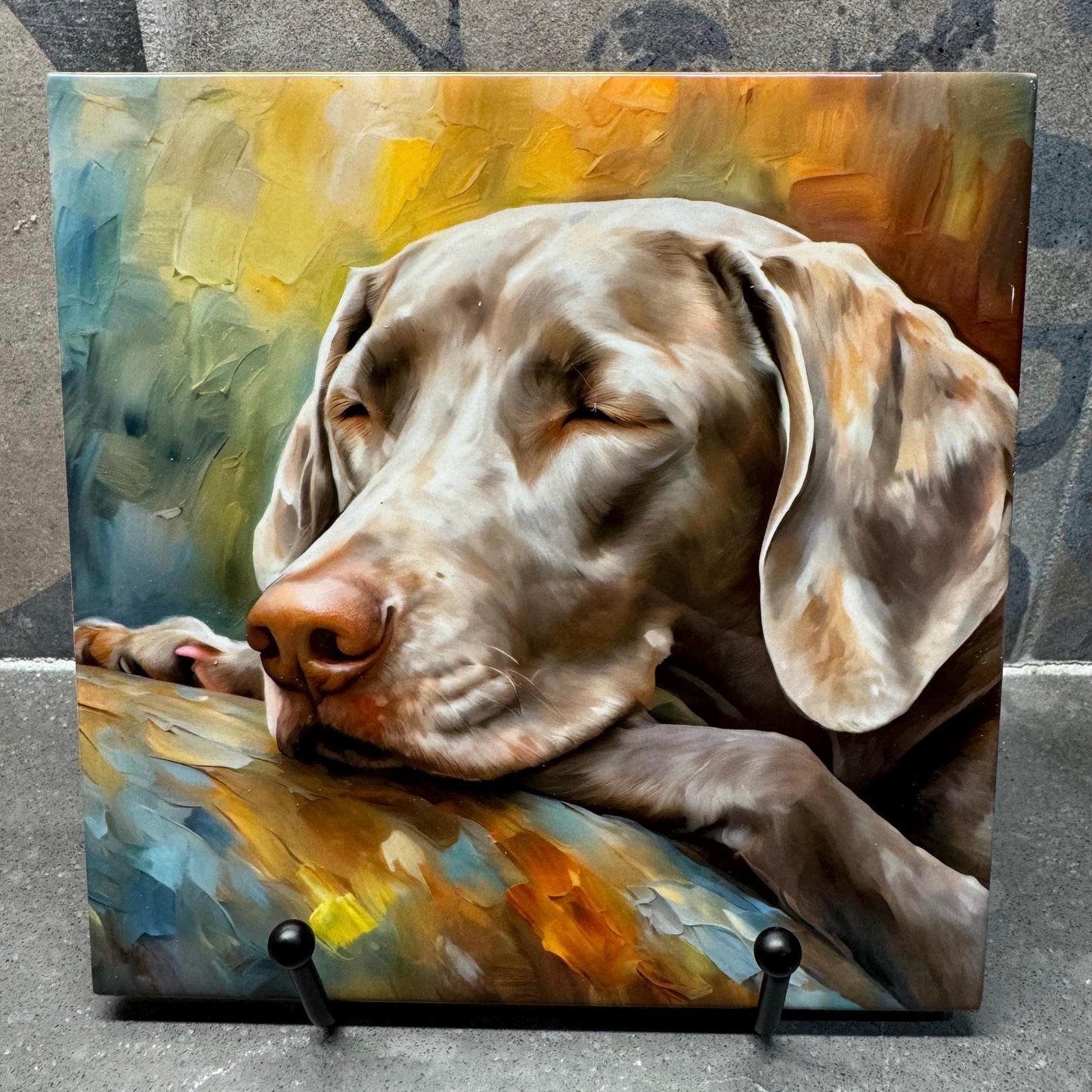 Sleeping Weimaraner Trivet for Hot Dishes, Hot Plate Coaster Tile Art, Custom Pot Holder, Gift for Weimaraner lover, Weimaraner decor