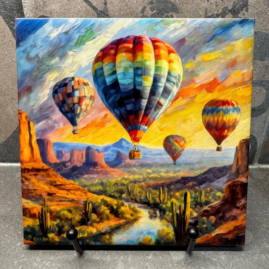 2 Designs! Hot Air Balloon Trivets for hot dishes, Hot Pads & Home Decor for Balloon Lovers, Coaster, Tile Trivet, Hot Air Balloon Art