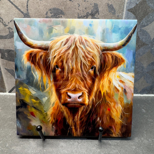 Highland Cow Trivet for Hot Dishes, Hot Plate Coaster Tile Art, Custom Pot Holder, Gift for Highland Cow lover, Highland Cow decor