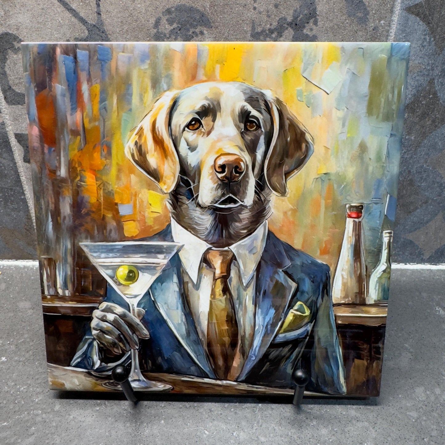 Silver Lab Drinking Martini Trivet for Hot Dishes, Hot Plate Coaster Tile Art, Custom Pot Holder, Gift For Silver Labrador Retriever Lover