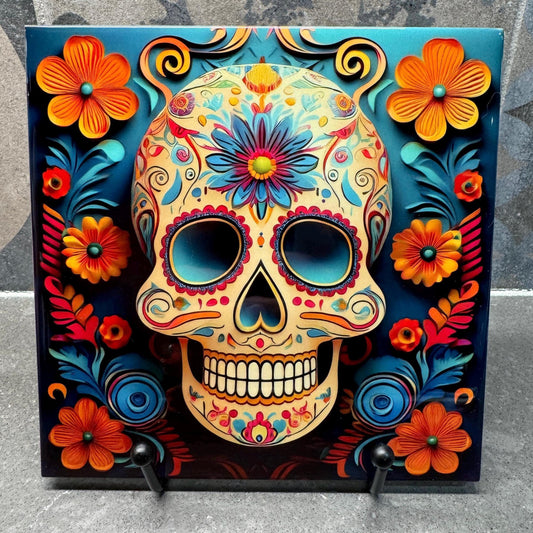 7 Designs! Day of the Dead Sugar Skull Trivet for Hot Dishes, Hot Plate Coaster Tile Art, Custom Pot Holder, Día de Muertos Decor