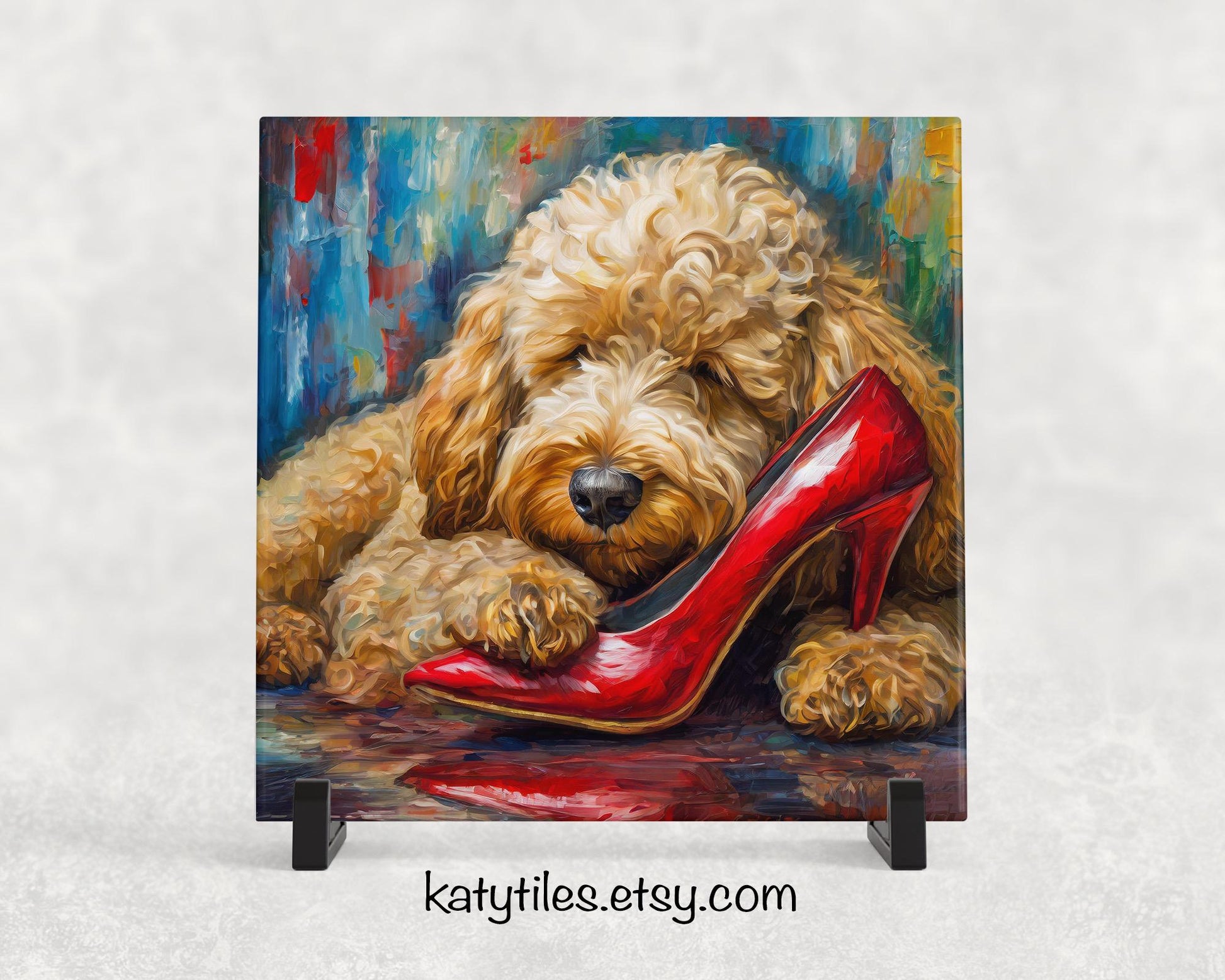 Shoe Fetish Doodle Sleeping With a Red High Heel Shoe Trivet for Hot Dishes, Hot Plate Coaster Tile Art, Pot Holder, gift for doodle lover