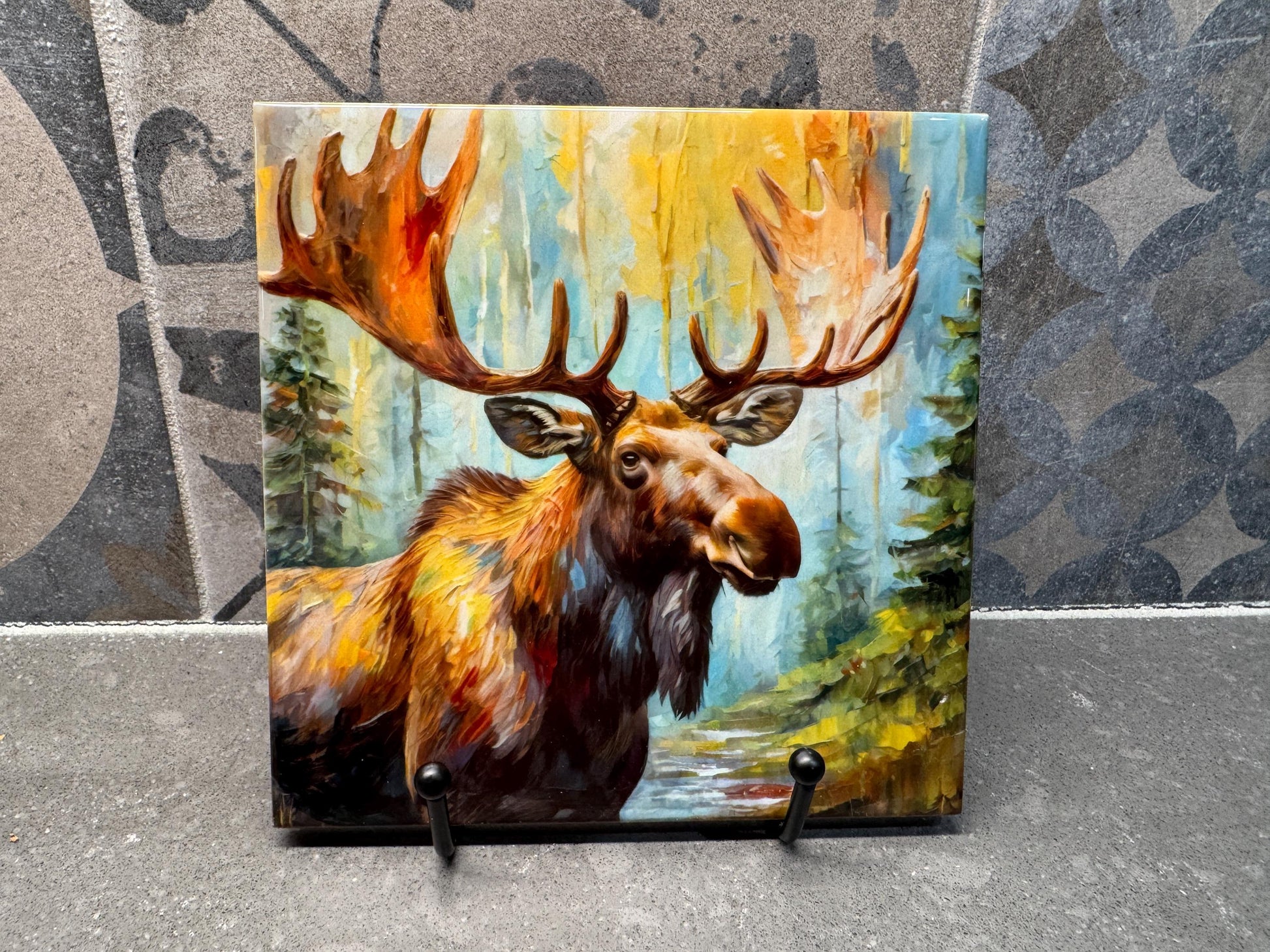 Moose Trivet for Hot Dishes, Hot Plate Coaster Tile Art, Custom Pot Holder, Gift for Moose Lovers, Moose Art, Moose Decor