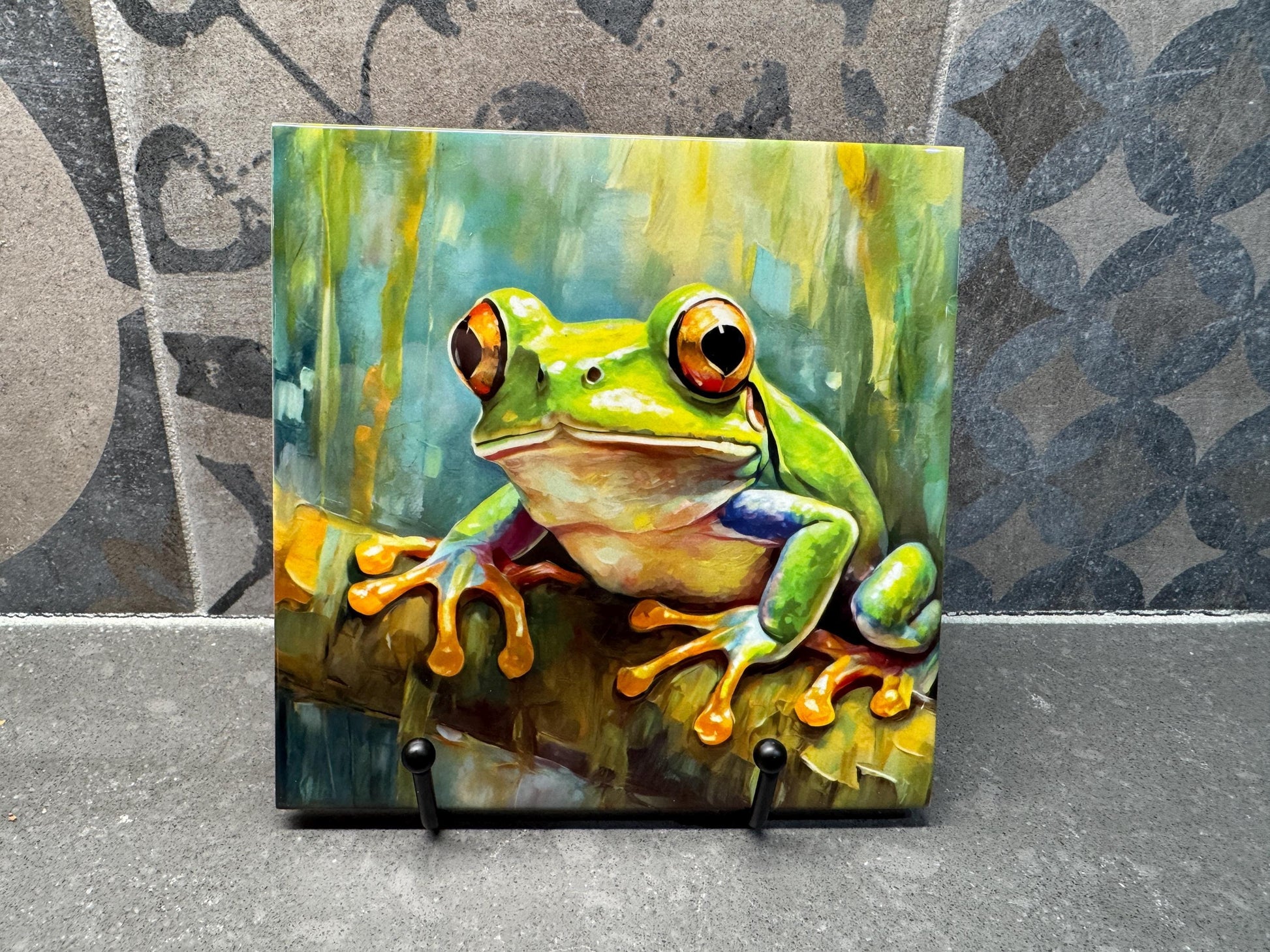 Frog Trivet for Hot Dishes, Hot Plate Coaster Tile Art, Custom Pot Holder, Gift for Tree Frog Lover, Frog Art, Frog Decor, Reptile Decor