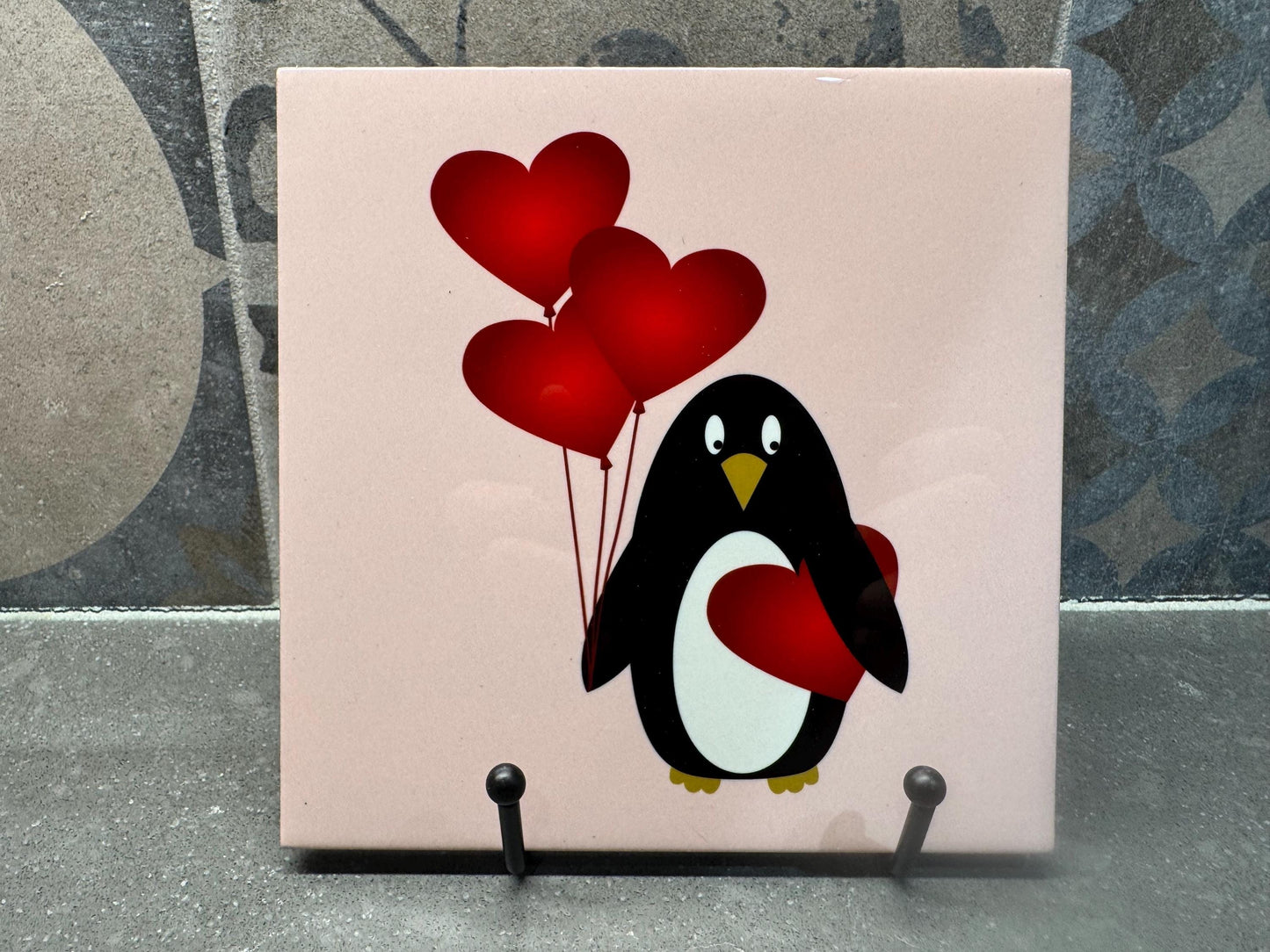 Penguin Heart Trivet for Hot Dishes, Hot Plate Coaster Tile Art, Custom Pot Holder, Gift for her, Valentines Day Gift Ideas