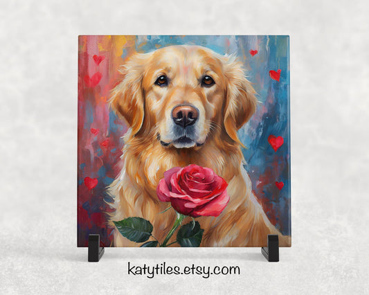 Golden Retriever Heart Trivet - Valentine's Day Gift for Dog Lovers | Custom Hot Plate Coaster | Heart Rose Home Decor