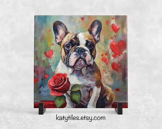 French Bulldog Heart Trivet - Valentine's Day Gift for Dog Lovers | Custom Hot Plate Coaster | Heart Rose Home Decor