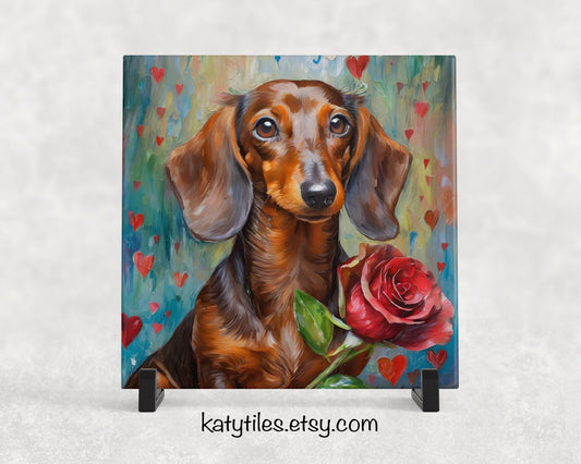 Dachshund Heart Trivet - Valentine's Day Gift for Dog Lovers | Custom Hot Plate Coaster | Heart Rose Home Decor
