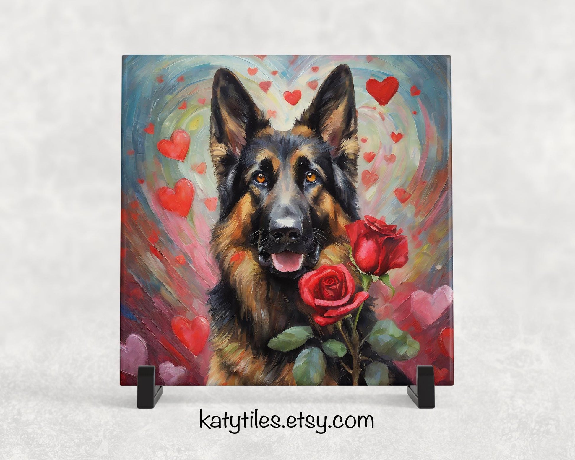 Black German Shepherd Heart Trivet - Valentine's Day Gift for Dog Lovers | Custom Hot Plate Coaster | Heart Rose Home Decor