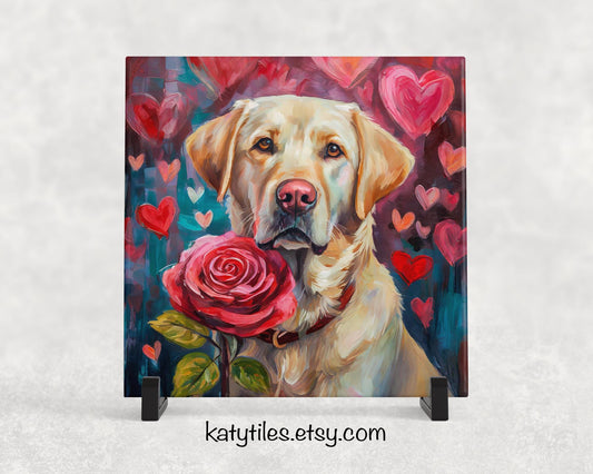 Yellow Lab Heart Trivet - Valentine's Day Gift for Dog Lovers | Custom Hot Plate Coaster | Heart Rose Home Decor