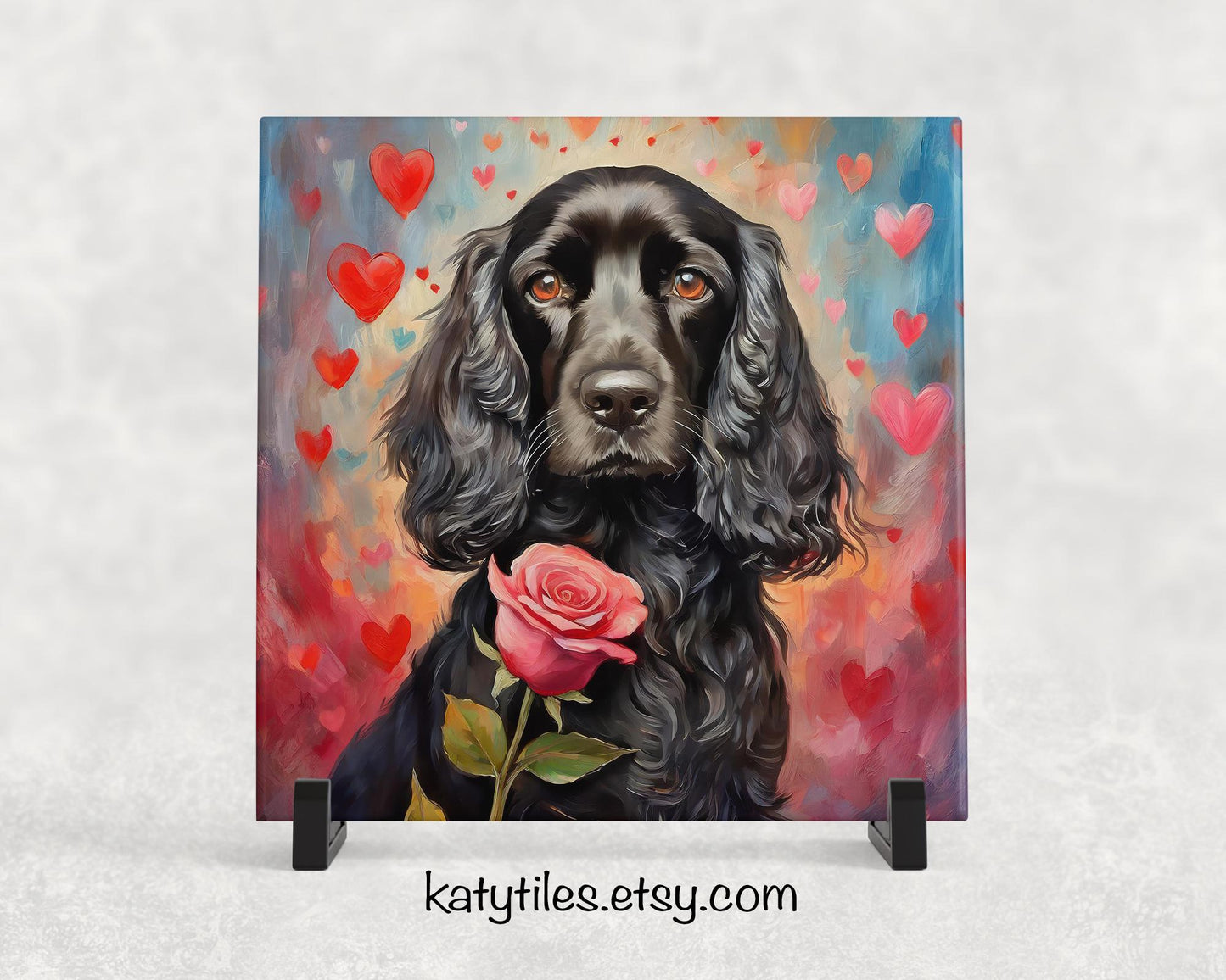 Black Cocker Spaniel Heart Trivet - Valentine's Day Gift for Dog Lovers | Custom Hot Plate Coaster | Heart Rose Home Decor