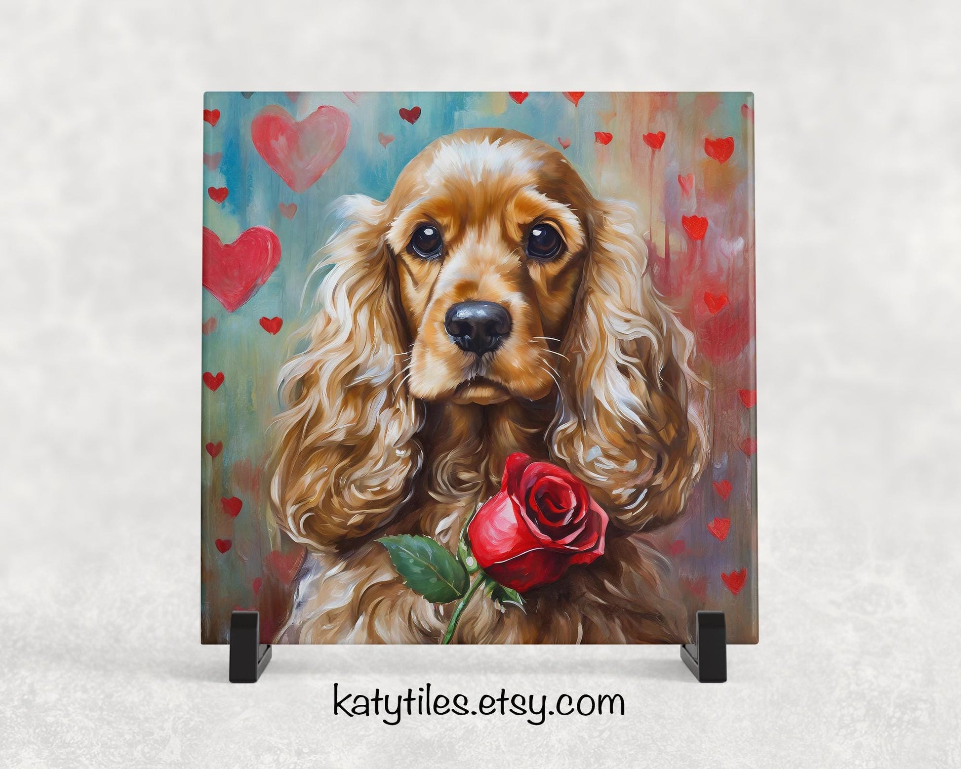 Tan Cocker Spaniel Heart Trivet - Valentine's Day Gift for Dog Lovers | Custom Hot Plate Coaster | Heart Rose Home Decor