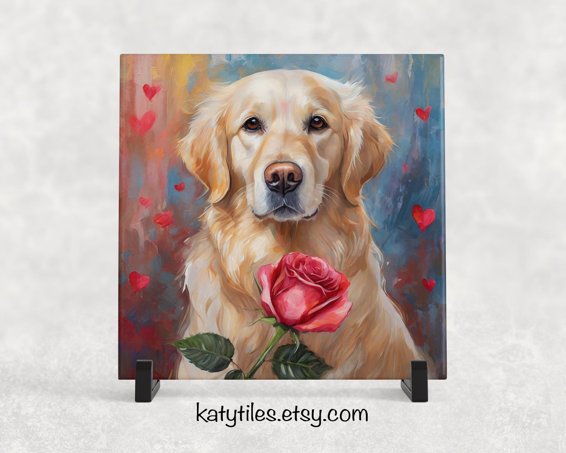 Cream Golden Retriever Heart Trivet - Valentine's Day Gift for Dog Lovers | Custom Hot Plate Coaster | Heart Rose Home Decor