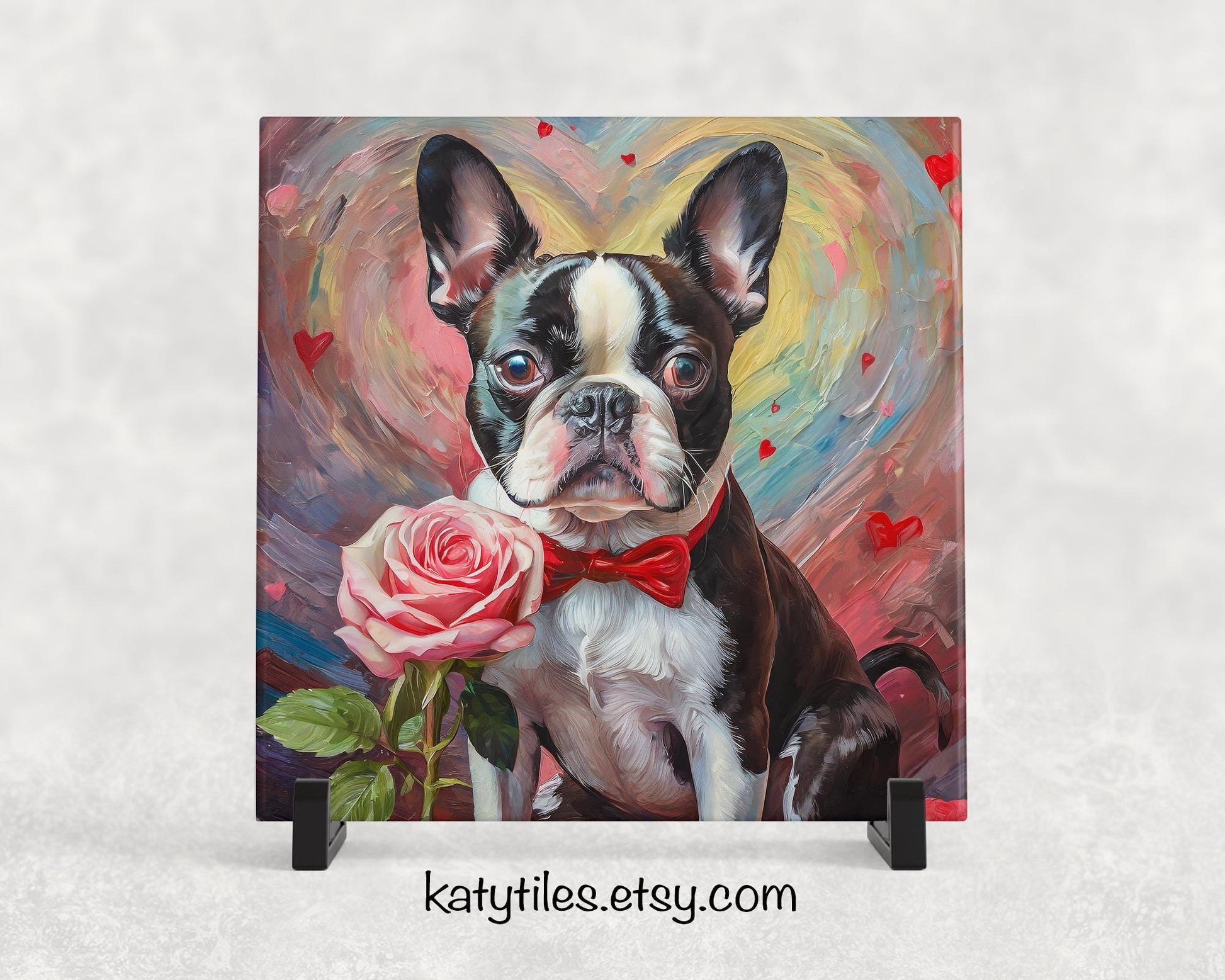 Boston Terrier Heart Trivet - Valentine's Day Gift for Dog Lovers | Custom Hot Plate Coaster | Heart Rose Home Decor