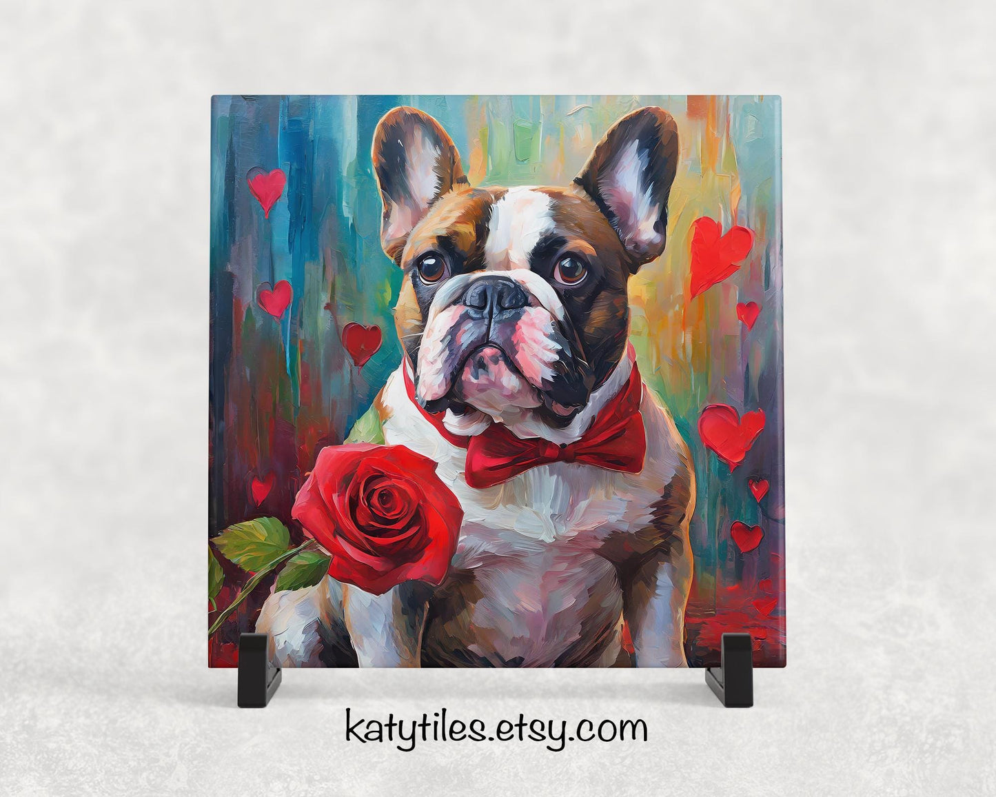 Bulldog Heart Trivet - Valentine's Day Gift for Dog Lovers | Custom Hot Plate Coaster | Heart Rose Home Decor