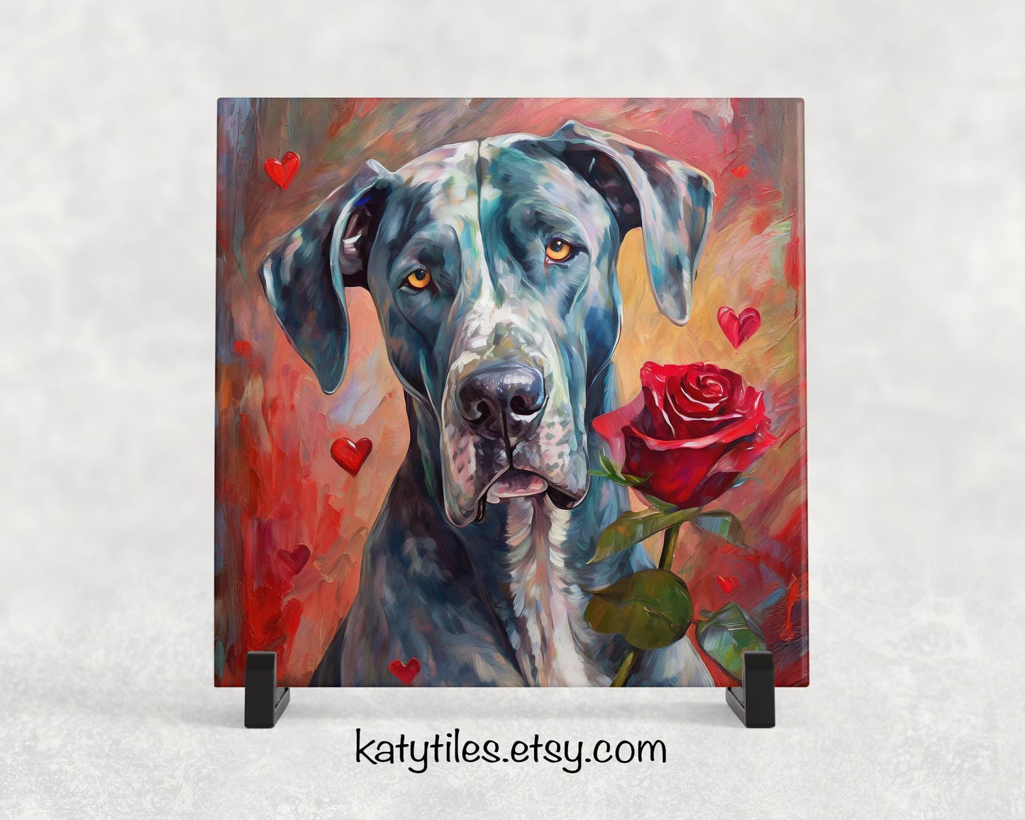 Great Dane Heart Trivet - Valentine's Day Gift for Dog Lovers | Custom Hot Plate Coaster | Heart Rose Home Decor