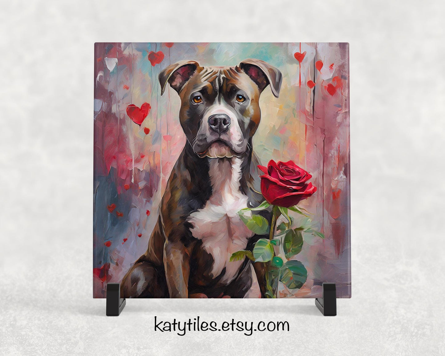 Pitbull Heart Trivet - Valentine's Day Gift for Dog Lovers | Custom Hot Plate Coaster | Heart Rose Home Decor