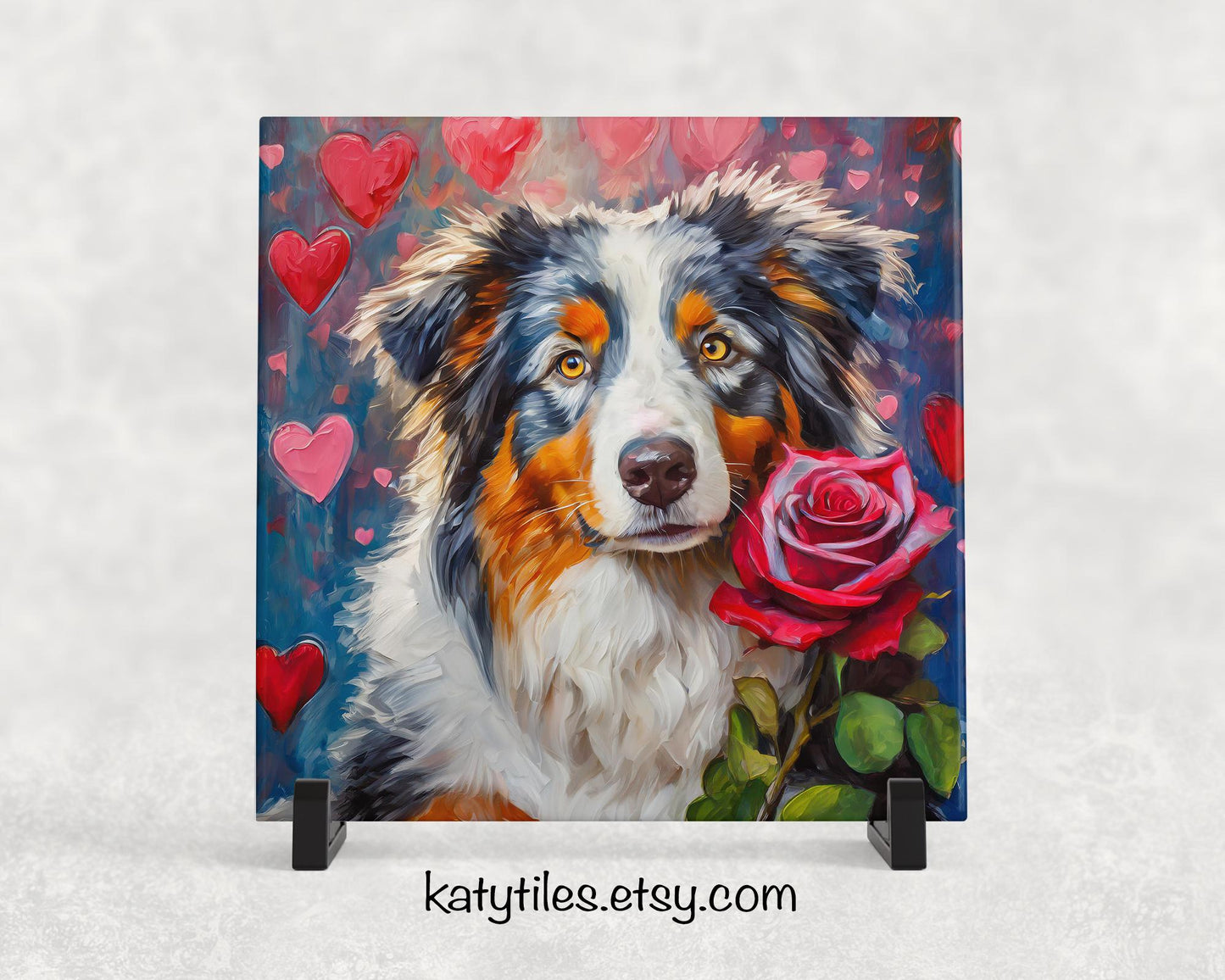 Australian Shepherd Heart Trivet - Valentine's Day Gift for Dog Lovers | Custom Hot Plate Coaster | Heart Rose Home Decor