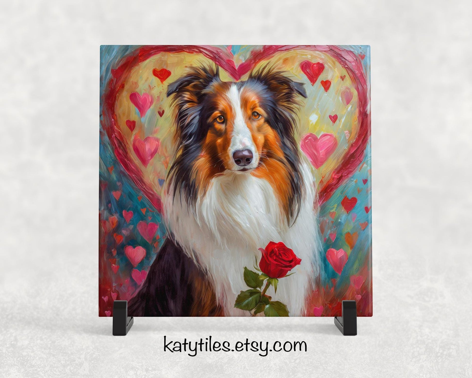 Rough Collie Heart Trivet - Valentine's Day Gift for Dog Lovers | Custom Hot Plate Coaster | Heart Rose Home Decor